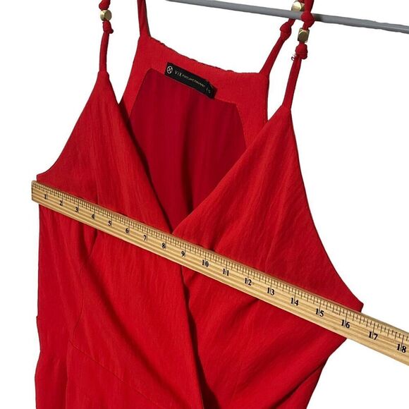 Vix Paula Hermanny Cyndi Wrap Midi Dress Women’s Size Large Red Crinkled Voile - Picture 12 of 13